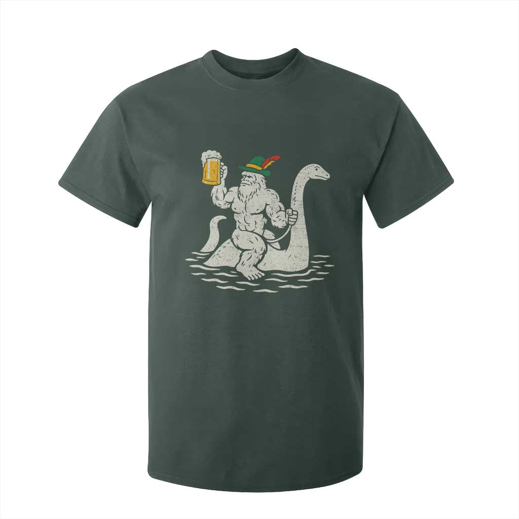 Funny Bigfoot Loch Ness Monster Oktoberfest T Shirt For Kid German Oktoberfest Sasquatch Drinking TS10 Dark Forest Green Print Your Wear
