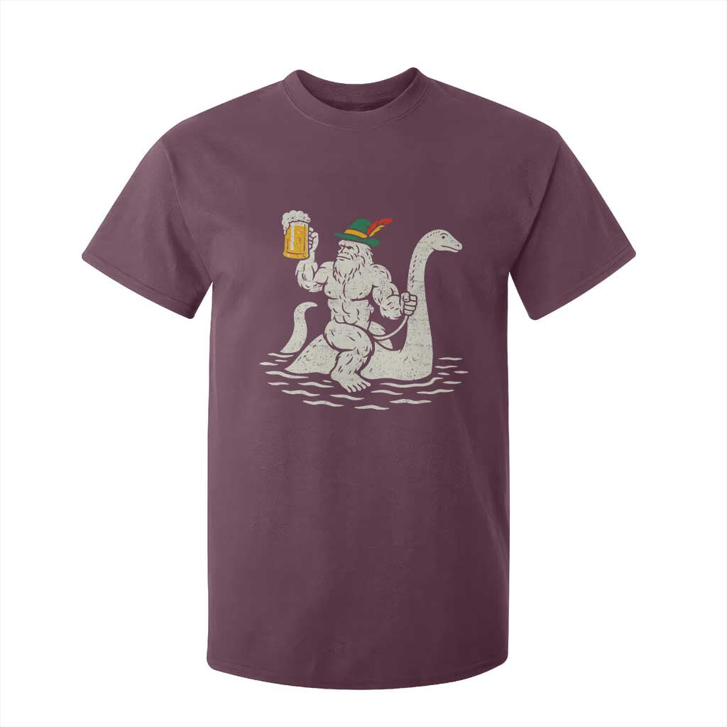 Funny Bigfoot Loch Ness Monster Oktoberfest T Shirt For Kid German Oktoberfest Sasquatch Drinking TS10 Maroon Print Your Wear
