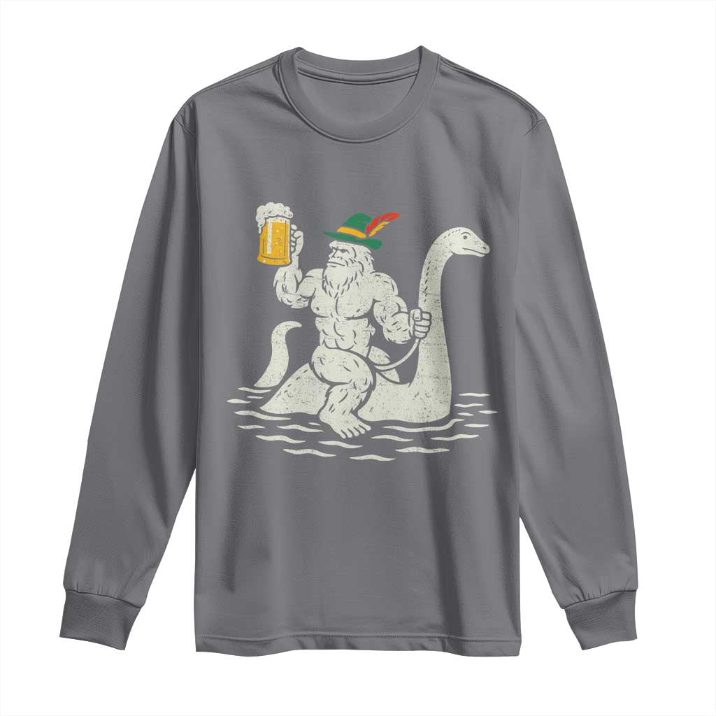 Funny Bigfoot Loch Ness Monster Oktoberfest Long Sleeve Shirt German Oktoberfest Sasquatch Drinking TS10 Charcoal Print Your Wear