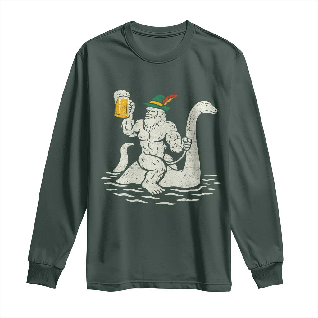 Funny Bigfoot Loch Ness Monster Oktoberfest Long Sleeve Shirt German Oktoberfest Sasquatch Drinking TS10 Dark Forest Green Print Your Wear