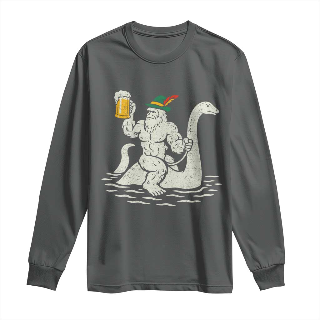 Funny Bigfoot Loch Ness Monster Oktoberfest Long Sleeve Shirt German Oktoberfest Sasquatch Drinking TS10 Dark Heather Print Your Wear