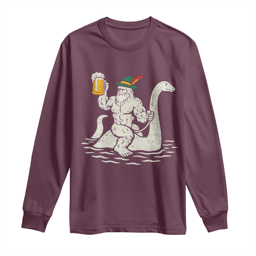Funny Bigfoot Loch Ness Monster Oktoberfest Long Sleeve Shirt German Oktoberfest Sasquatch Drinking TS10 Maroon Print Your Wear
