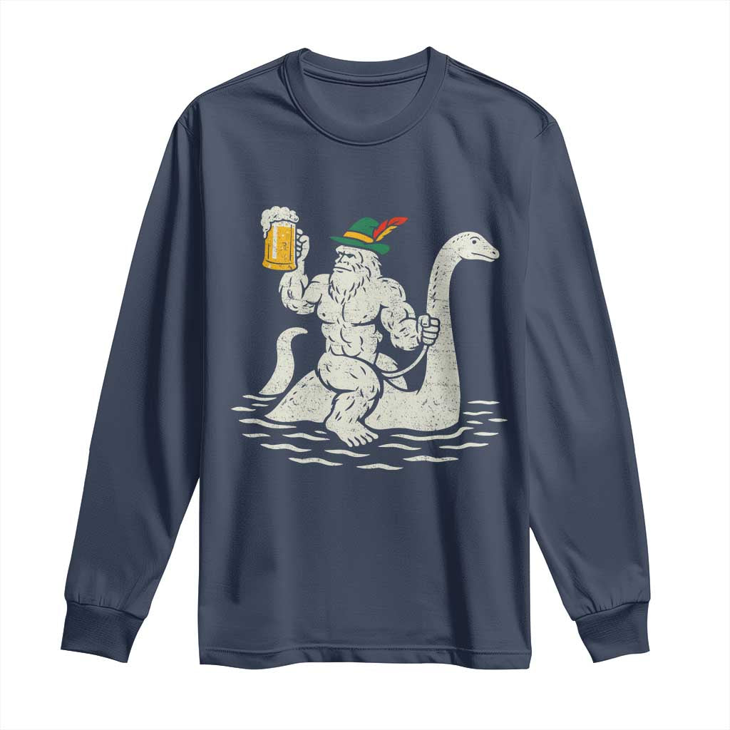 Funny Bigfoot Loch Ness Monster Oktoberfest Long Sleeve Shirt German Oktoberfest Sasquatch Drinking TS10 Navy Print Your Wear