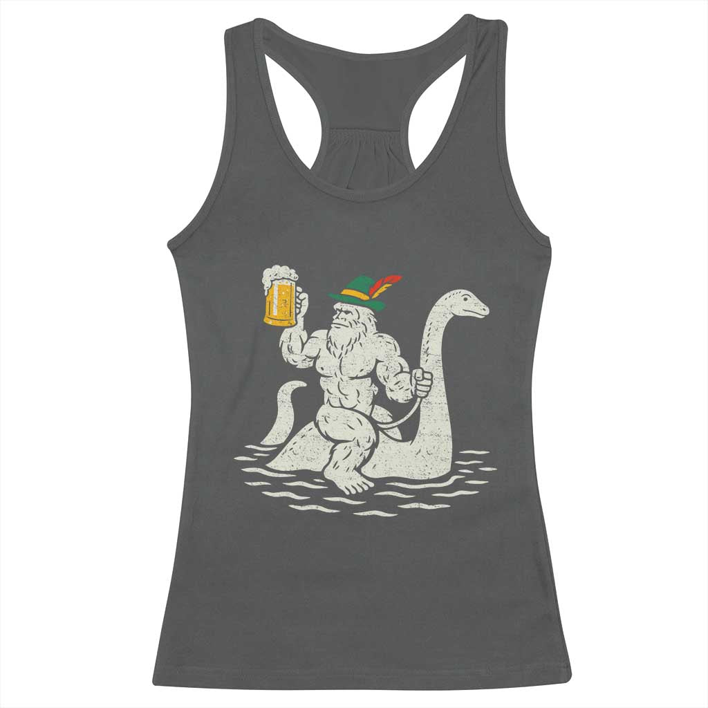 Funny Bigfoot Loch Ness Monster Oktoberfest Racerback Tank Top German Oktoberfest Sasquatch Drinking TS10 Dark Heather Print Your Wear