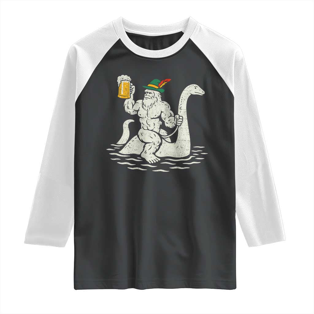 Funny Bigfoot Loch Ness Monster Oktoberfest Raglan Shirt German Oktoberfest Sasquatch Drinking TS10 Black White Print Your Wear