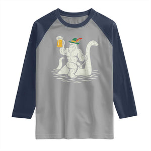 Funny Bigfoot Loch Ness Monster Oktoberfest Raglan Shirt German Oktoberfest Sasquatch Drinking TS10 Sport Gray Navy Print Your Wear