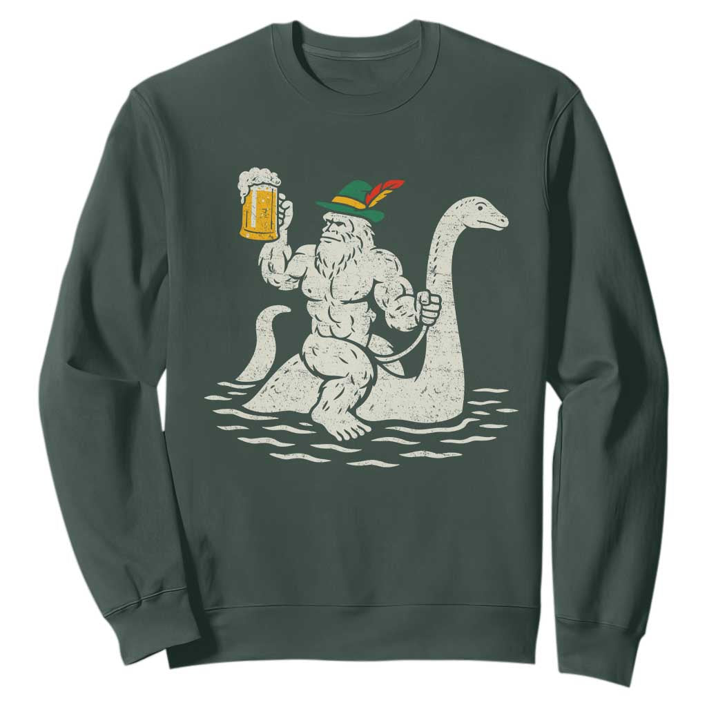 Funny Bigfoot Loch Ness Monster Oktoberfest Sweatshirt German Oktoberfest Sasquatch Drinking TS10 Dark Forest Green Print Your Wear