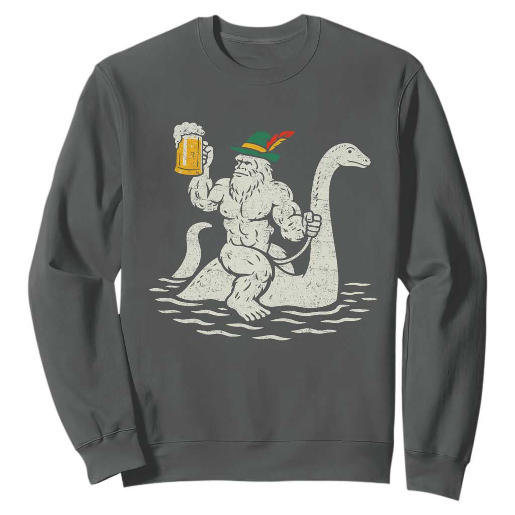Funny Bigfoot Loch Ness Monster Oktoberfest Sweatshirt German Oktoberfest Sasquatch Drinking TS10 Dark Heather Print Your Wear