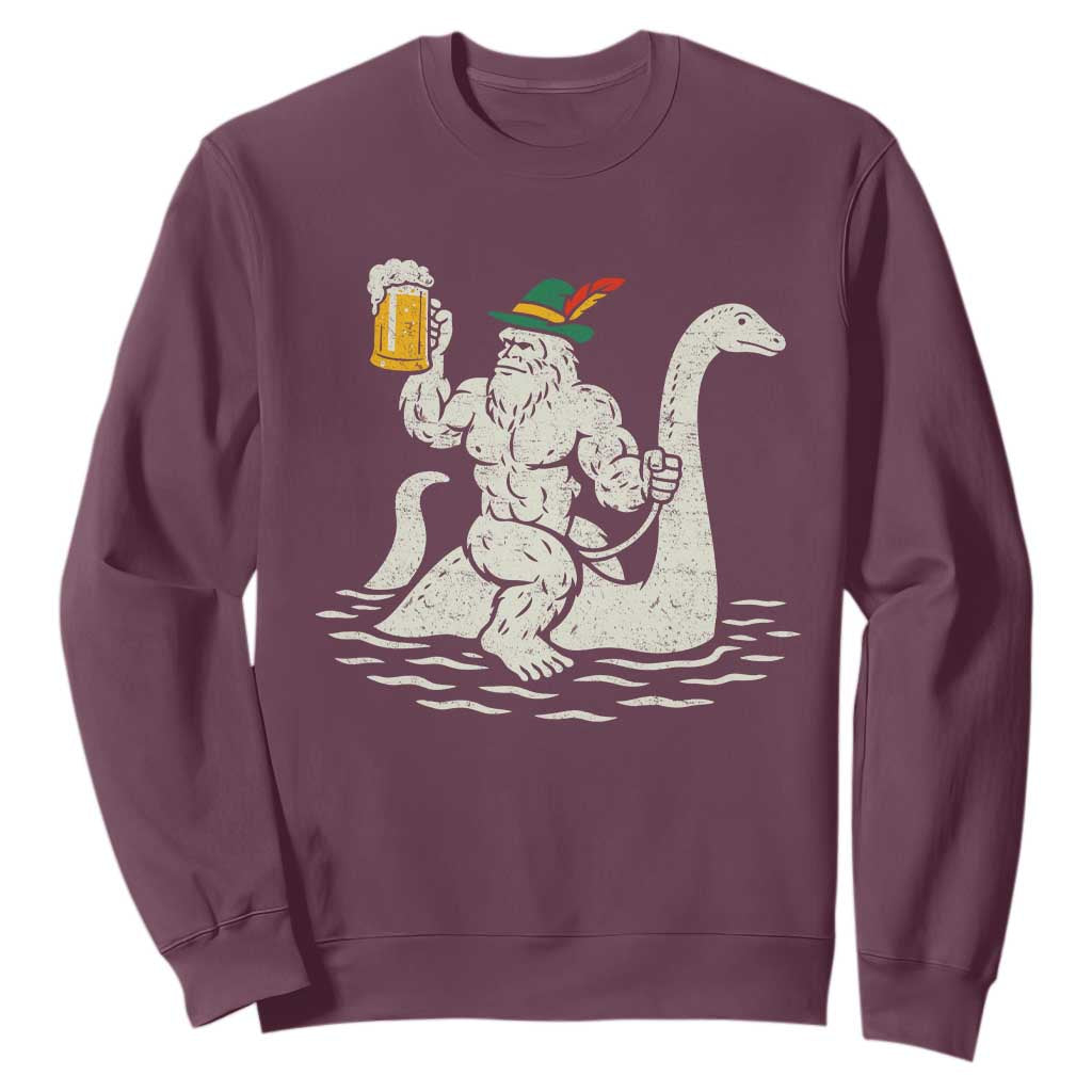 Funny Bigfoot Loch Ness Monster Oktoberfest Sweatshirt German Oktoberfest Sasquatch Drinking TS10 Maroon Print Your Wear