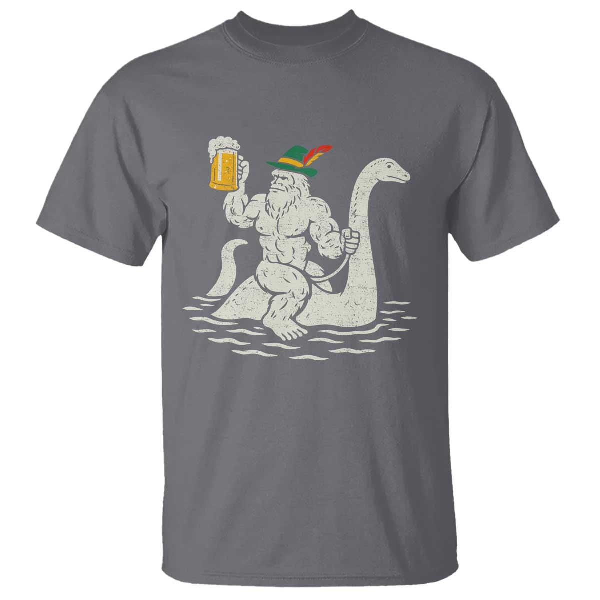 Funny Bigfoot Loch Ness Monster Oktoberfest T Shirt German Oktoberfest Sasquatch Drinking TS10 Charcoal Print Your Wear