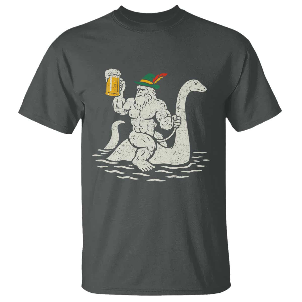 Funny Bigfoot Loch Ness Monster Oktoberfest T Shirt German Oktoberfest Sasquatch Drinking TS10 Dark Heather Print Your Wear
