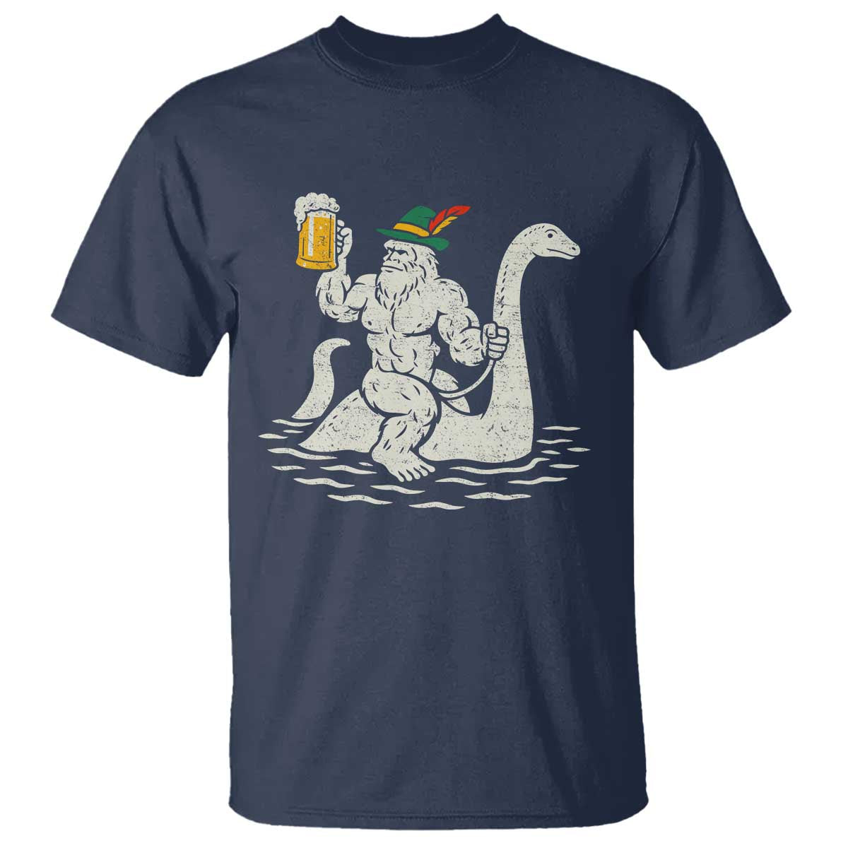 Funny Bigfoot Loch Ness Monster Oktoberfest T Shirt German Oktoberfest Sasquatch Drinking TS10 Navy Print Your Wear