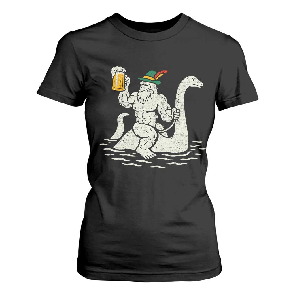 Funny Bigfoot Loch Ness Monster Oktoberfest T Shirt For Women German Oktoberfest Sasquatch Drinking TS10 Black Print Your Wear