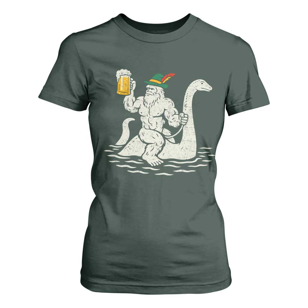 Funny Bigfoot Loch Ness Monster Oktoberfest T Shirt For Women German Oktoberfest Sasquatch Drinking TS10 Dark Forest Green Print Your Wear