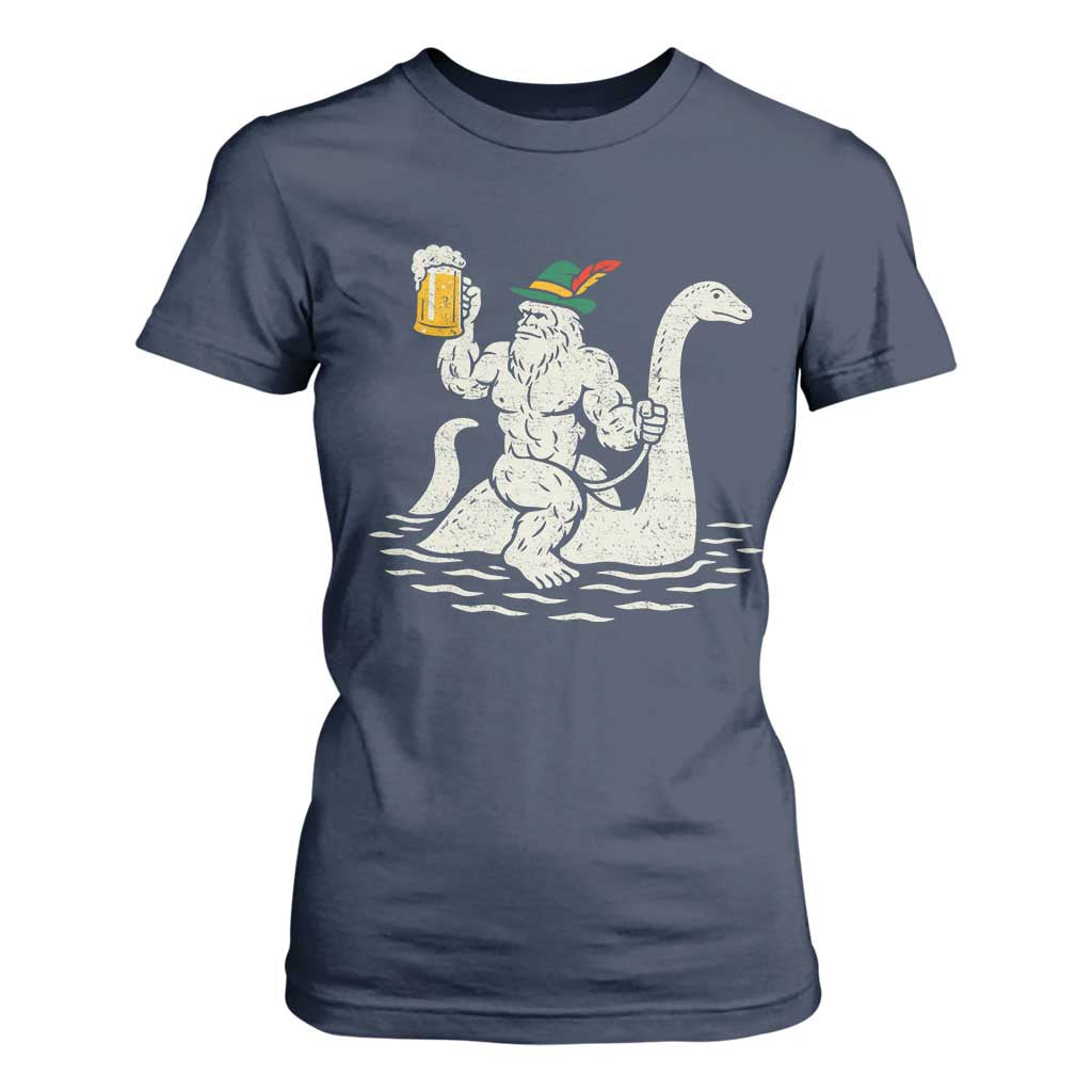 Funny Bigfoot Loch Ness Monster Oktoberfest T Shirt For Women German Oktoberfest Sasquatch Drinking TS10 Navy Print Your Wear