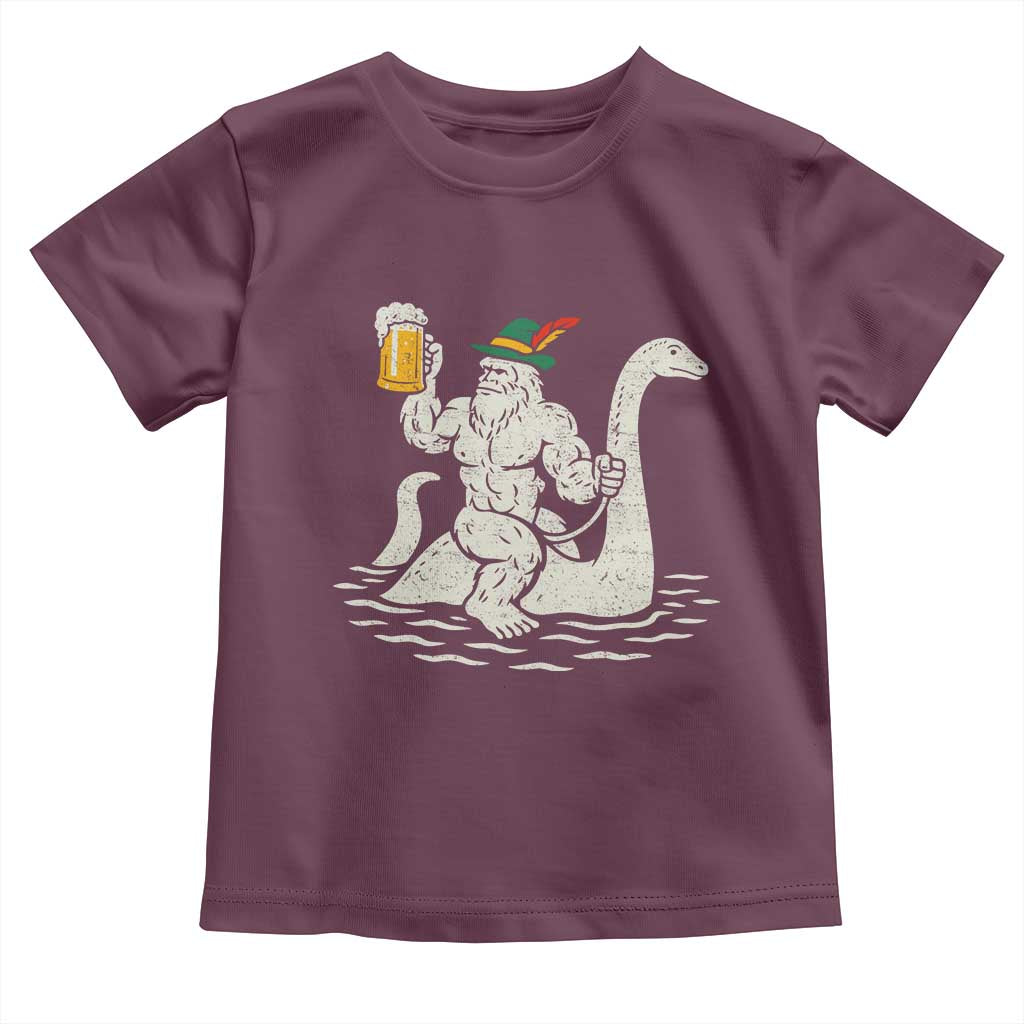 Funny Bigfoot Loch Ness Monster Oktoberfest Toddler T Shirt German Oktoberfest Sasquatch Drinking TS10 Maroon Print Your Wear