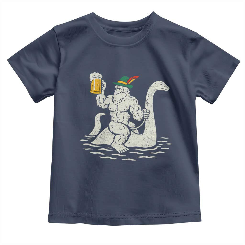 Funny Bigfoot Loch Ness Monster Oktoberfest Toddler T Shirt German Oktoberfest Sasquatch Drinking TS10 Navy Print Your Wear