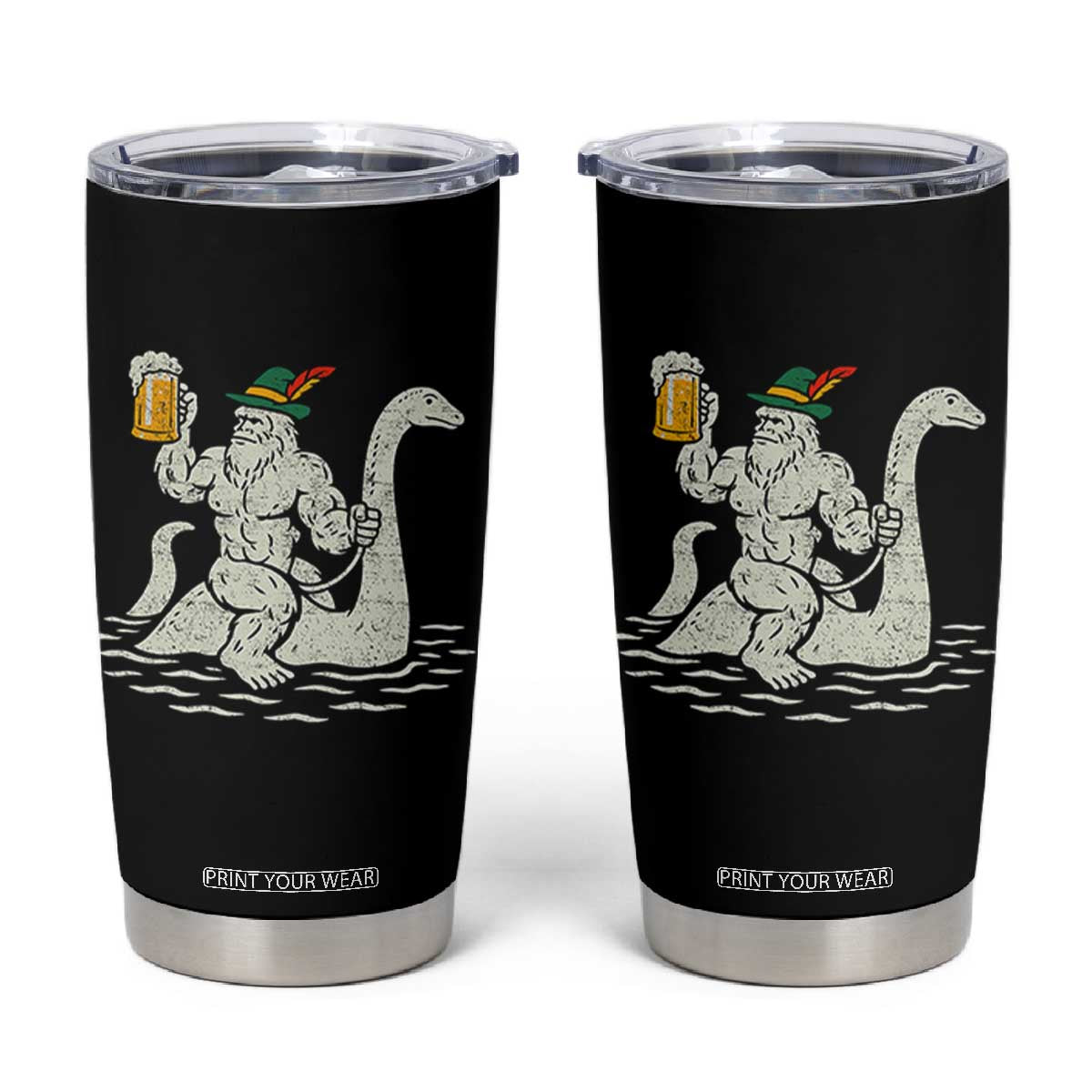 Funny Bigfoot Loch Ness Monster Oktoberfest Tumbler Cup German Oktoberfest Sasquatch Drinking TS10 Black Print Your Wear