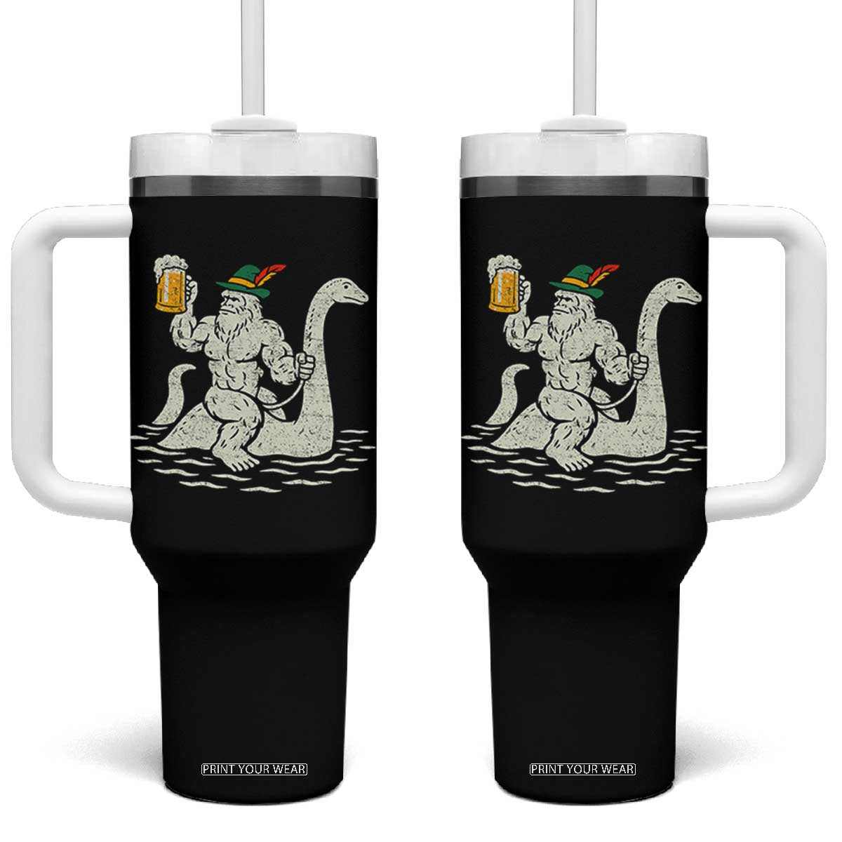 Funny Bigfoot Loch Ness Monster Oktoberfest Tumbler With Handle German Oktoberfest Sasquatch Drinking TS10 One Size: 40 oz Black Print Your Wear