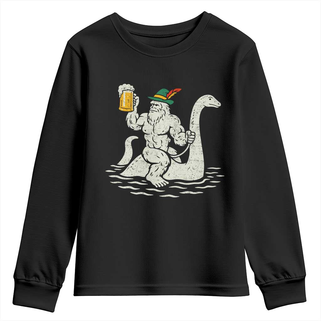 Funny Bigfoot Loch Ness Monster Oktoberfest Youth Sweatshirt German Oktoberfest Sasquatch Drinking TS10 Black Print Your Wear