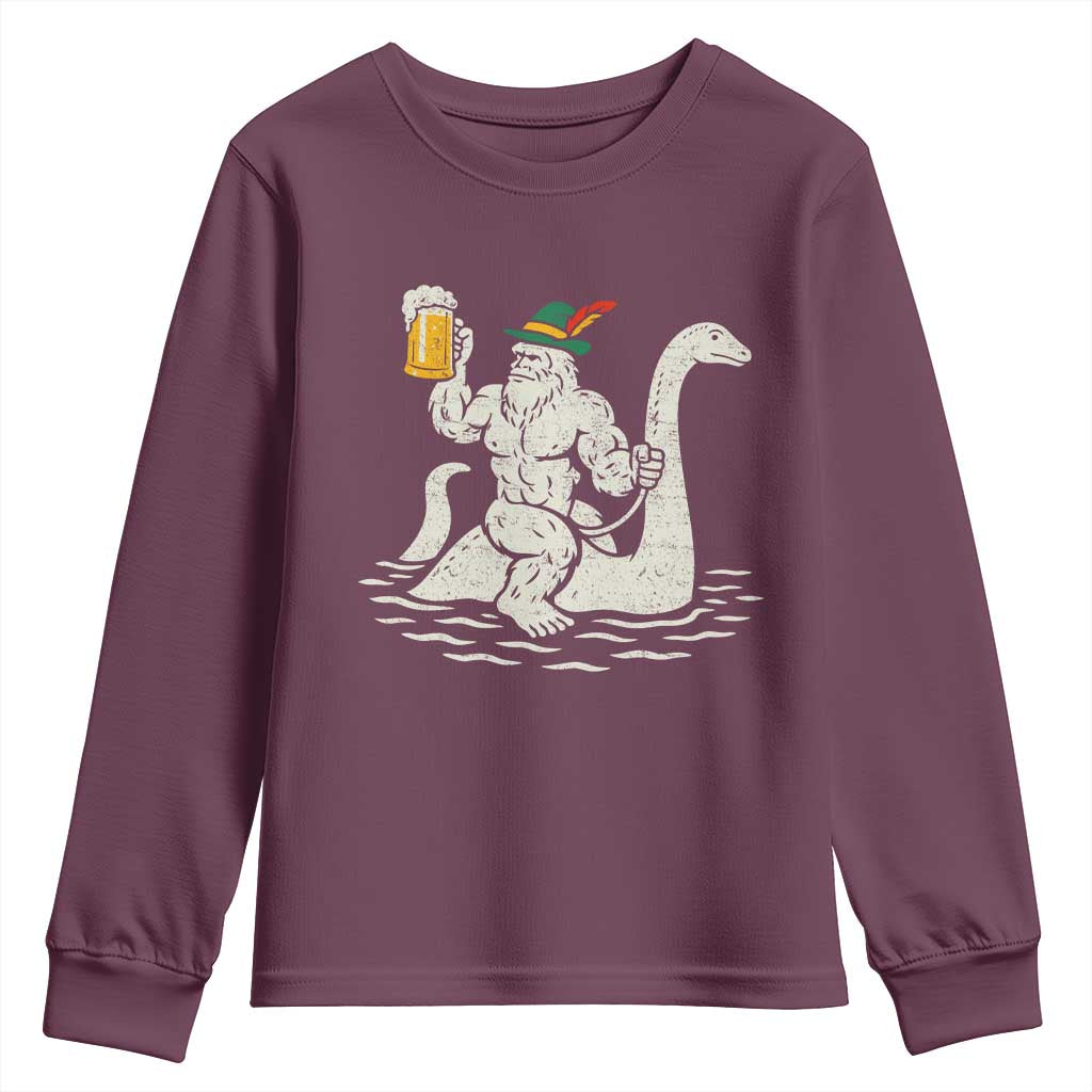 Funny Bigfoot Loch Ness Monster Oktoberfest Youth Sweatshirt German Oktoberfest Sasquatch Drinking TS10 Maroon Print Your Wear
