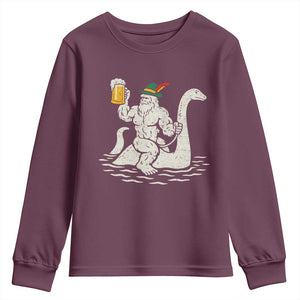 Funny Bigfoot Loch Ness Monster Oktoberfest Youth Sweatshirt German Oktoberfest Sasquatch Drinking TS10 Maroon Print Your Wear