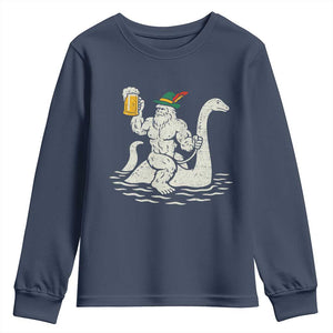 Funny Bigfoot Loch Ness Monster Oktoberfest Youth Sweatshirt German Oktoberfest Sasquatch Drinking TS10 Navy Print Your Wear