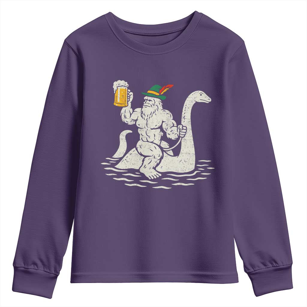 Funny Bigfoot Loch Ness Monster Oktoberfest Youth Sweatshirt German Oktoberfest Sasquatch Drinking TS10 Purple Print Your Wear