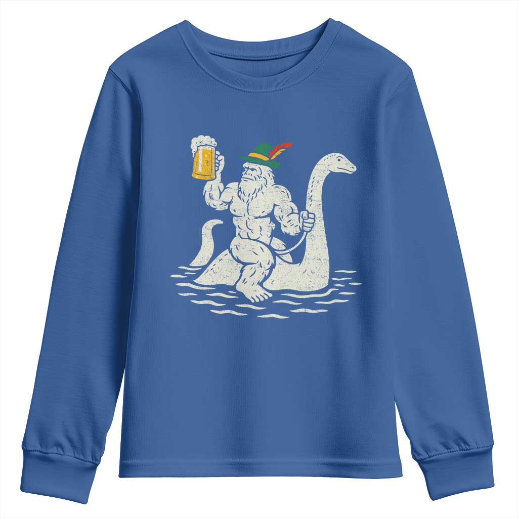 Funny Bigfoot Loch Ness Monster Oktoberfest Youth Sweatshirt German Oktoberfest Sasquatch Drinking TS10 Royal Blue Print Your Wear