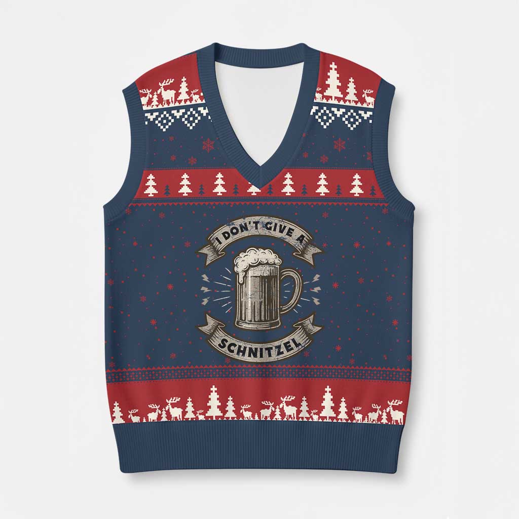 Funny Oktoberfest V-Neck Knit Sweater Vest I Dont Give A Schnitzel German Beer Wurst TS10 Navy Red Print Your Wear
