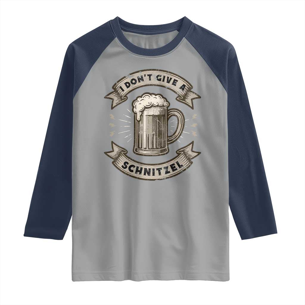 Funny Oktoberfest Raglan Shirt I Dont Give A Schnitzel German Beer Wurst TS10 Sport Gray Navy Print Your Wear