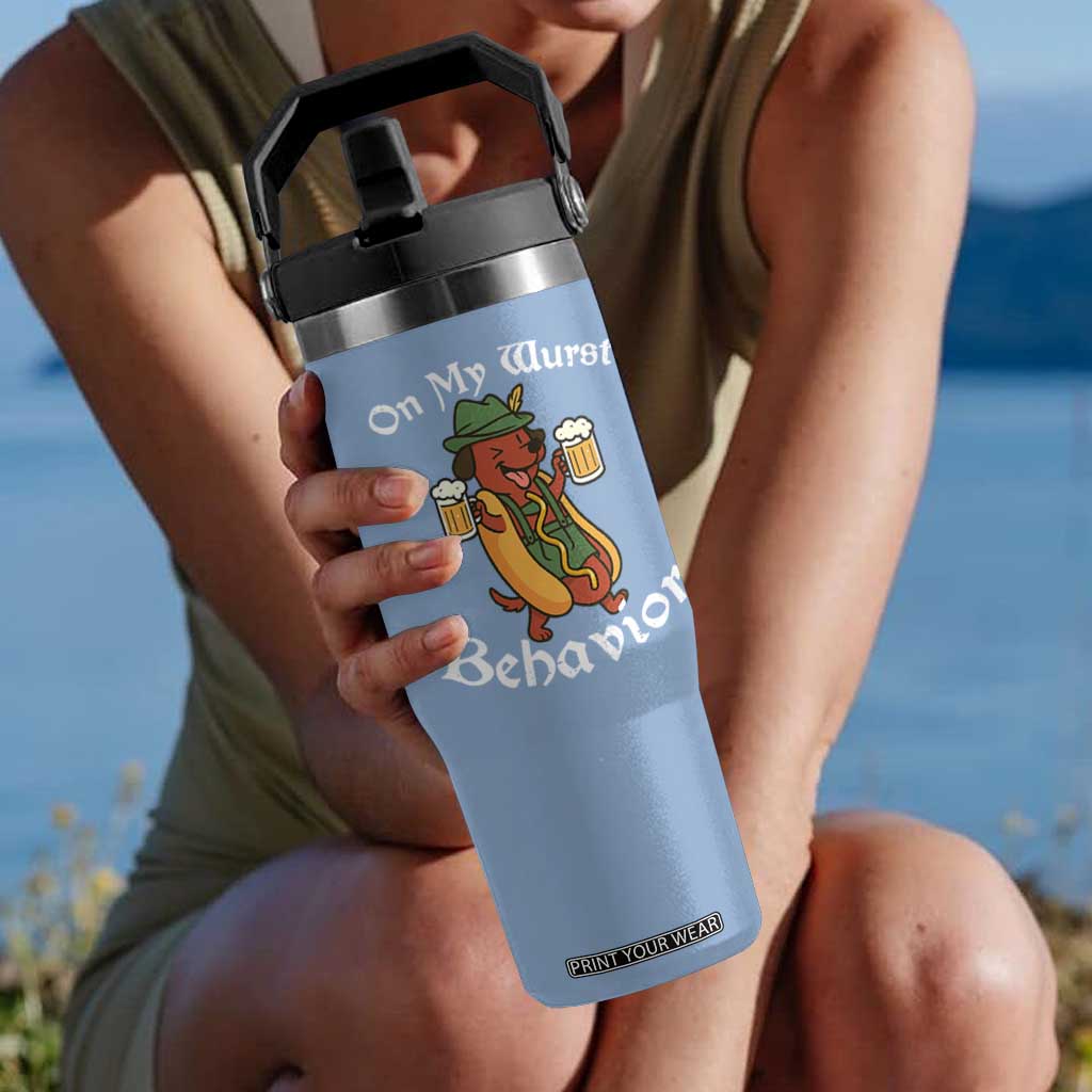 Oktoberfest On My Wurst Behavior Flip Straw Tumbler Funny German TS10 One Size: 30 oz Light Blue Print Your Wear