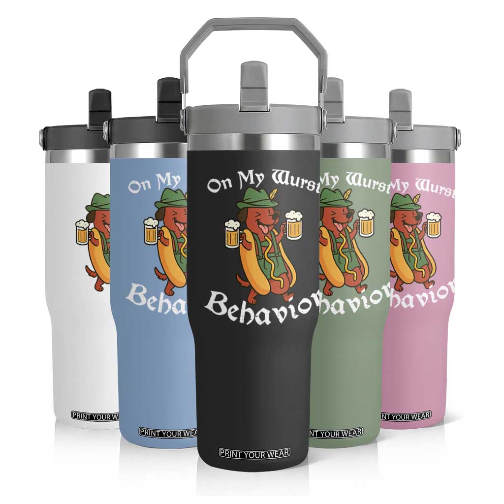 Oktoberfest On My Wurst Behavior Flip Straw Tumbler Funny German TS10 Print Your Wear