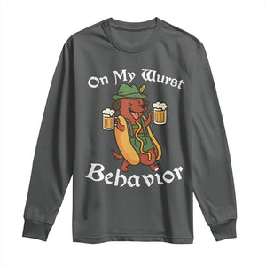 Oktoberfest On My Wurst Behavior Long Sleeve Shirt Funny German TS10 Dark Heather Print Your Wear