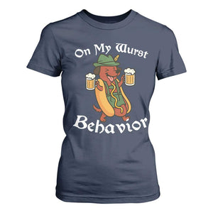 Oktoberfest On My Wurst Behavior T Shirt For Women Funny German TS10 Navy Print Your Wear