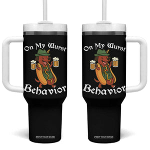 Oktoberfest On My Wurst Behavior Tumbler With Handle Funny German TS10 One Size: 40 oz Black Print Your Wear