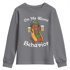 Oktoberfest On My Wurst Behavior Youth Sweatshirt Funny German TS10 Charcoal Print Your Wear
