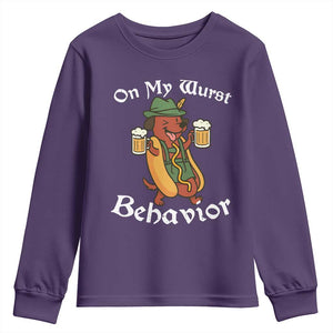 Oktoberfest On My Wurst Behavior Youth Sweatshirt Funny German TS10 Purple Print Your Wear