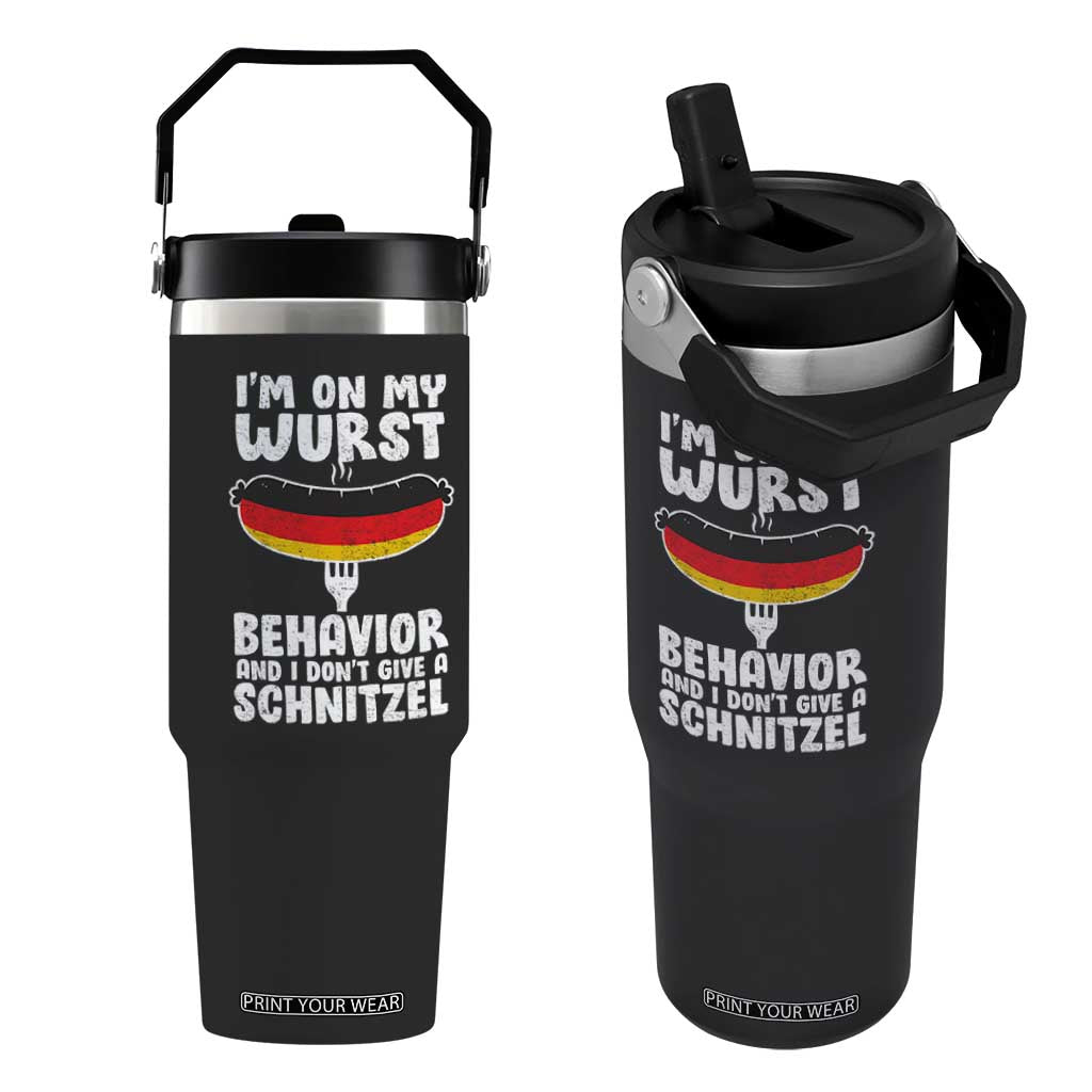 Oktoberfest On My Wurst Behavior Flip Straw Tumbler Dont Give Schnitzel Funny German TS10 One Size: 30 oz Black Print Your Wear
