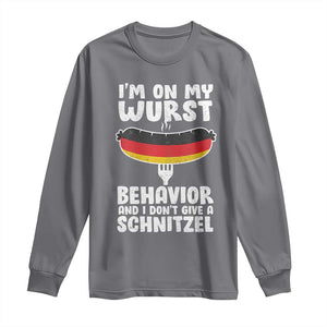 Oktoberfest On My Wurst Behavior Long Sleeve Shirt Dont Give Schnitzel Funny German TS10 Charcoal Print Your Wear
