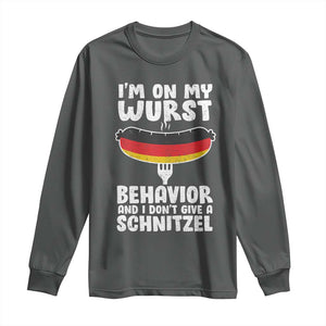 Oktoberfest On My Wurst Behavior Long Sleeve Shirt Dont Give Schnitzel Funny German TS10 Dark Heather Print Your Wear