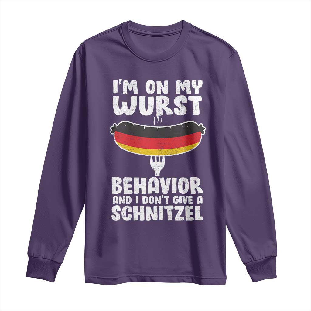 Oktoberfest On My Wurst Behavior Long Sleeve Shirt Dont Give Schnitzel Funny German TS10 Purple Print Your Wear