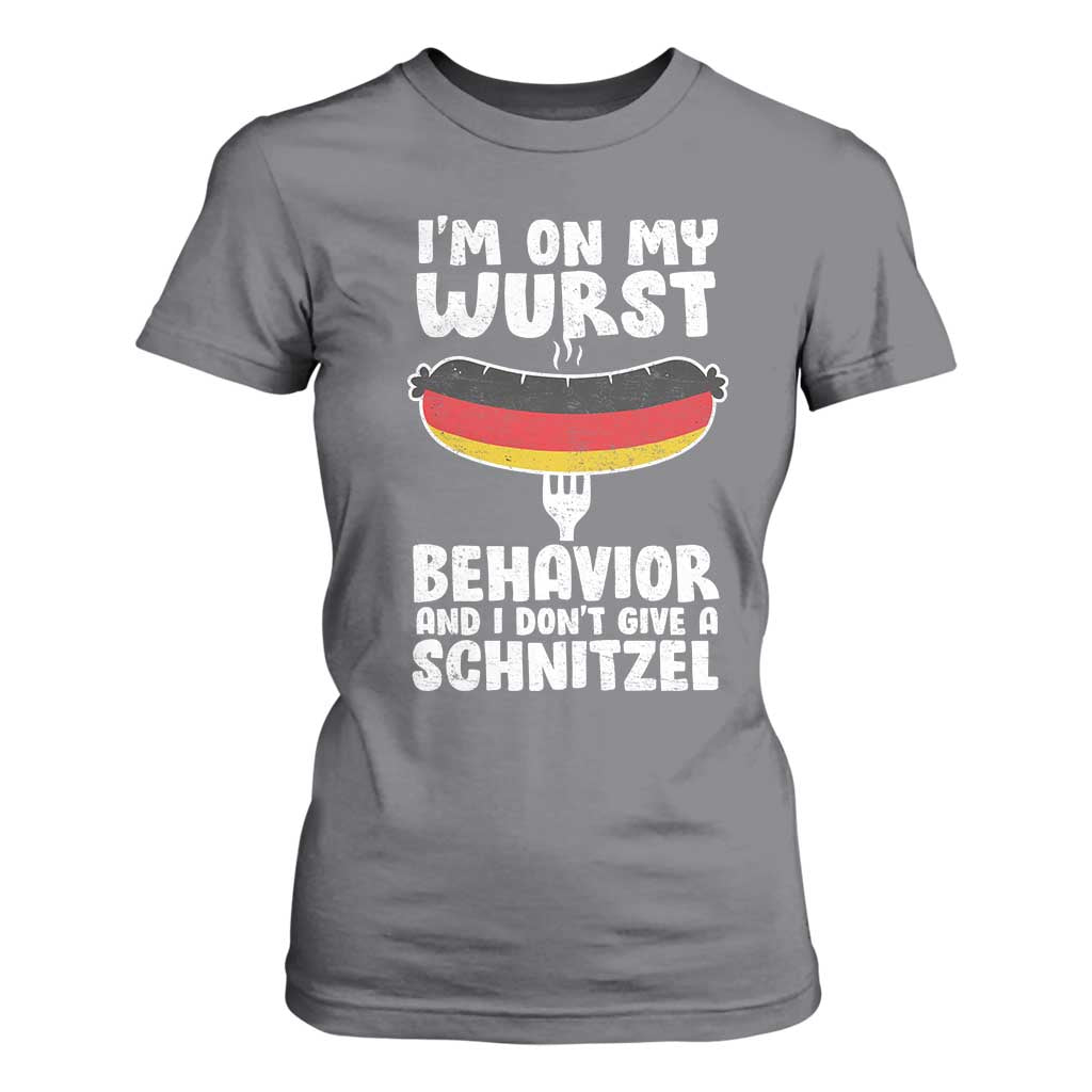 Oktoberfest On My Wurst Behavior T Shirt For Women Dont Give Schnitzel Funny German TS10 Charcoal Print Your Wear