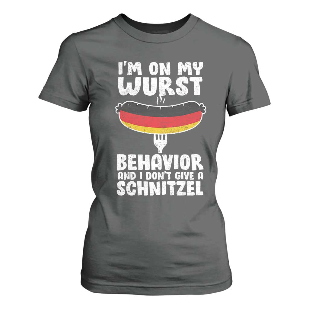Oktoberfest On My Wurst Behavior T Shirt For Women Dont Give Schnitzel Funny German TS10 Dark Heather Print Your Wear