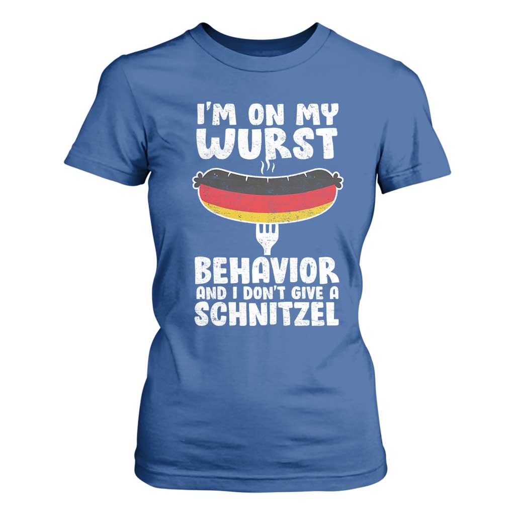 Oktoberfest On My Wurst Behavior T Shirt For Women Dont Give Schnitzel Funny German TS10 Royal Blue Print Your Wear