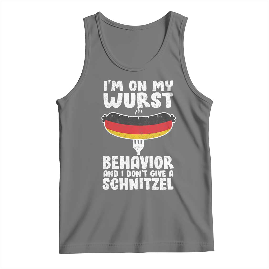 Oktoberfest On My Wurst Behavior Tank Top Dont Give Schnitzel Funny German TS10 Black Heather Print Your Wear