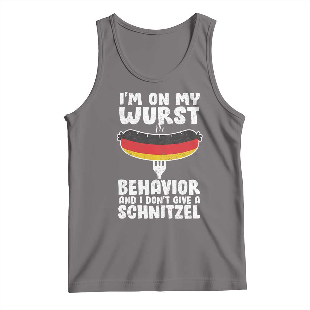 Oktoberfest On My Wurst Behavior Tank Top Dont Give Schnitzel Funny German TS10 Deep Heather Print Your Wear