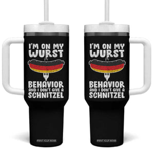 Oktoberfest On My Wurst Behavior Tumbler With Handle Dont Give Schnitzel Funny German TS10 One Size: 40 oz Black Print Your Wear