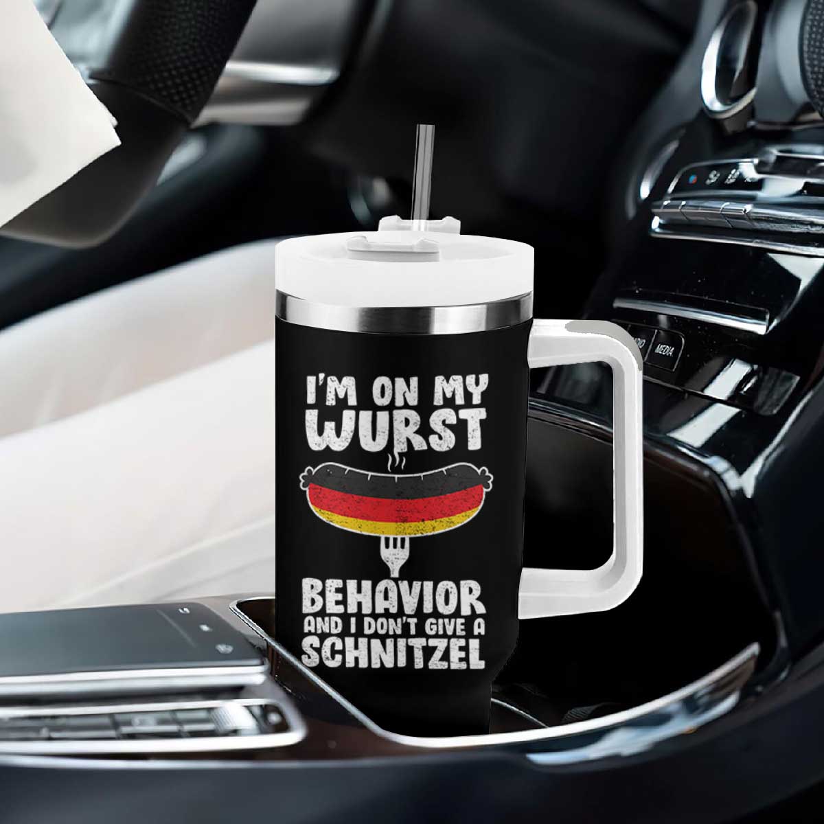 Oktoberfest On My Wurst Behavior Tumbler With Handle Dont Give Schnitzel Funny German TS10 Print Your Wear