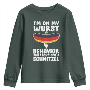 Oktoberfest On My Wurst Behavior Youth Sweatshirt Dont Give Schnitzel Funny German TS10 Dark Forest Green Print Your Wear